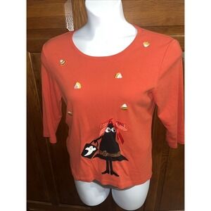 Halloween Top‎ Shirt Large Witches Hat Ghost Candy Corn Sportelle 100% Cotton